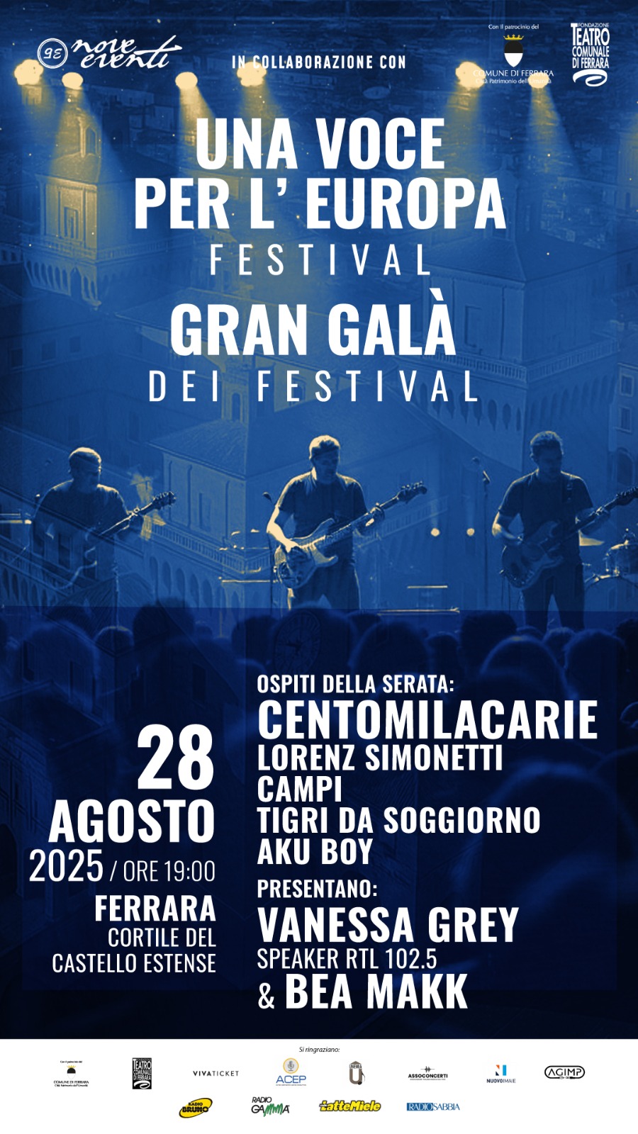 A VOICE FOR EUROPE e GRAN GALÀ DEI FESTIVAL, GIOVEDÌ 28 AGOSTO 2025 LE FINALI NEL CORTILE DEL CASTELLO ESTENSE DI FERRARA